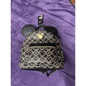 Disney Mickey Mouse Gold Foil Print Mini Backpack With Mickey Ears NWT